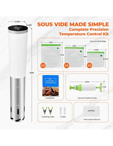 Cocinero Sous Vide SUSTEAS SV220 1200W Control Táctil Blanco
