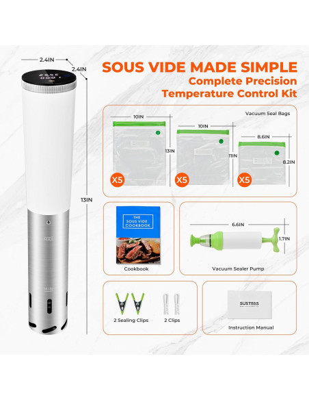 Cocinero Sous Vide SUSTEAS SV220 1200W Control Táctil Blanco