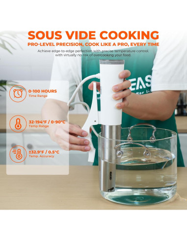 Cocinero Sous Vide SUSTEAS SV220 1200W Control Táctil Blanco