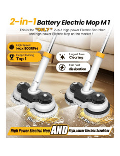 Mopa Eléctrica Inalámbrica Qimedo M1 800RPM 127cm con Luz LED 2