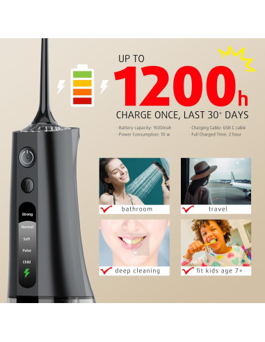 Irrigador Dental G.CATACC Kids 300ml 4 Puntas Recargable