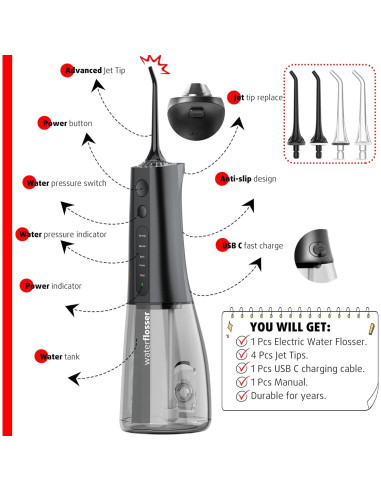 Irrigador Dental G.CATACC Kids 300ml 4 Puntas Recargable