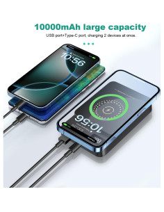 Banco de Energía 10000mAh 22.5W Carga Inalámbrica Magnética Negro 2