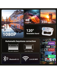 Proyector Inteligente Wielio 2025 Nativo 1080P WiFi 6 Bluetooth 2