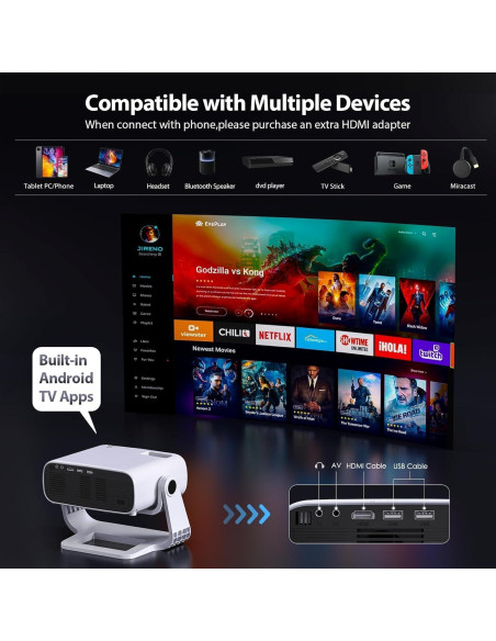 Proyector Inteligente Wielio 2025 Nativo 1080P WiFi 6 Bluetooth