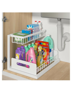 Organizador Bajo Fregadero Bukfen Blanco 2 Niveles Ajustable