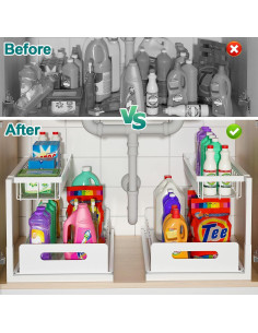 Organizador Bajo Fregadero Bukfen Blanco 2 Niveles Ajustable 2