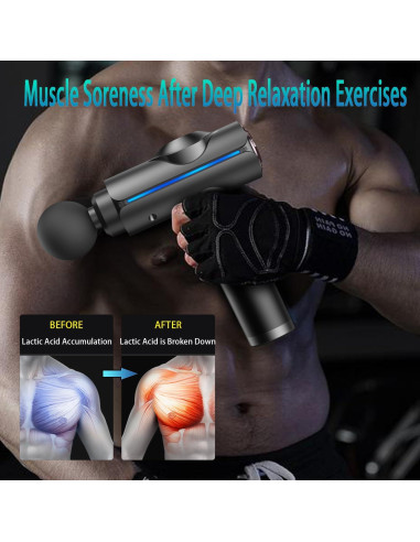 Pistola de Masaje ZEOEZHBI Eléctrica 20 Velocidades LED Gris