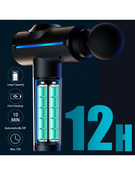 Pistola de Masaje ZEOEZHBI Eléctrica 20 Velocidades LED Gris