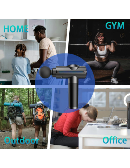 Pistola de Masaje ZEOEZHBI Eléctrica 20 Velocidades LED Gris