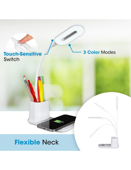 Lámpara de Escritorio LED OttLite con Carga Inalámbrica 3 Modos