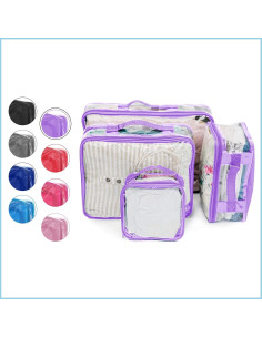 Juego de 4 Cubos de Empaque Transparentes Lila - Organizador de Ropa 2