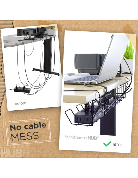 Bandeja organizadora de cables Scandinavian Hub 30cm - Negro