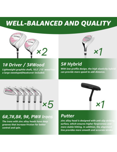 Juego de Golf Completo XDriveMax 10 Piezas Rosa