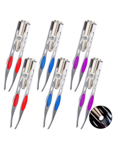 Pinzas de Acero Inoxidable Tatuo con LED - 6 Piezas