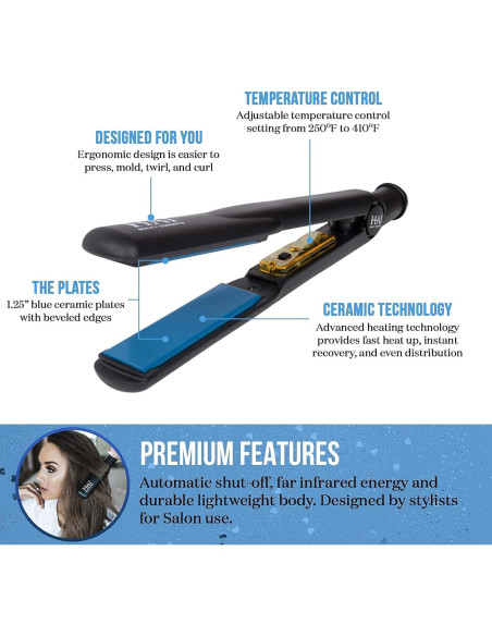 Plancha de Cerámica HAI C-001C Azul Clásico 2 en 1 con 5 Temperaturas