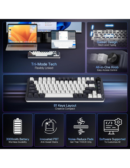 Teclado Mecánico Redragon K673 PRO Inalámbrico RGB 81 Teclas Teclado Mecánico Redragon K673 PRO Inalámbrico RGB 81 Teclas