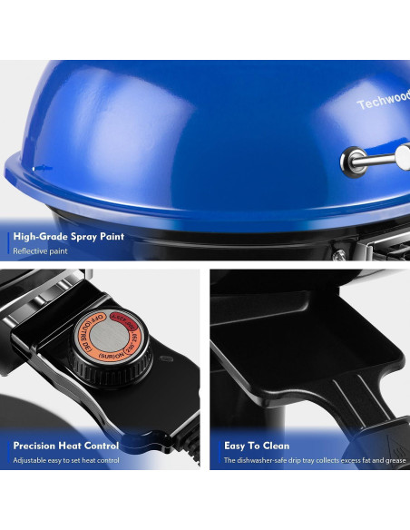 Parrilla Eléctrica Techwood para Exterior 1600W Azul