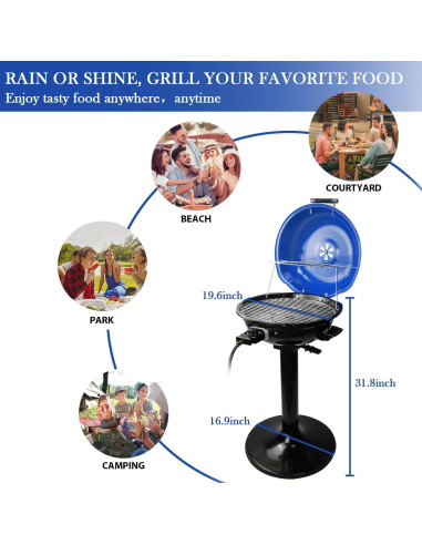 Parrilla Eléctrica Techwood para Exterior 1600W Azul