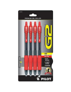 Bolígrafos de Gel Retráctiles Pilot G-2, Punta Fina 0.7mm, Tinta Roja, Paquete de 4 2