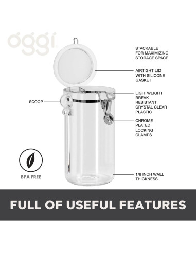 Tarro Hermético Oggi 72oz con Tapa de Abrazadera y Cuchara
