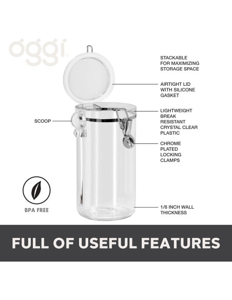 Tarro Hermético Oggi 72oz con Tapa de Abrazadera y Cuchara