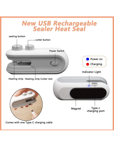 Mini Sello de Bolsa Térmico 2 en 1 zxbaers con 10 Bolsas