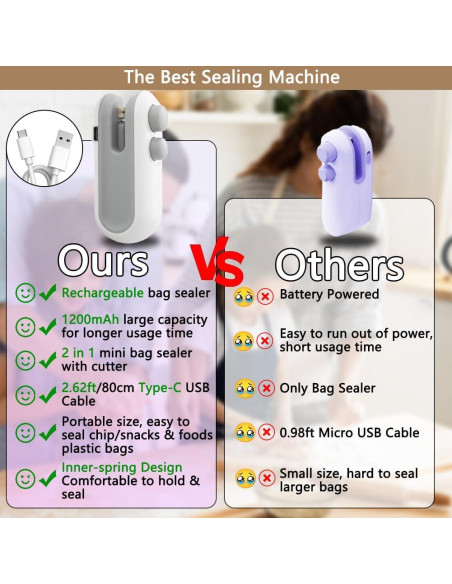 Mini Sello de Bolsa Térmico 2 en 1 zxbaers con 10 Bolsas