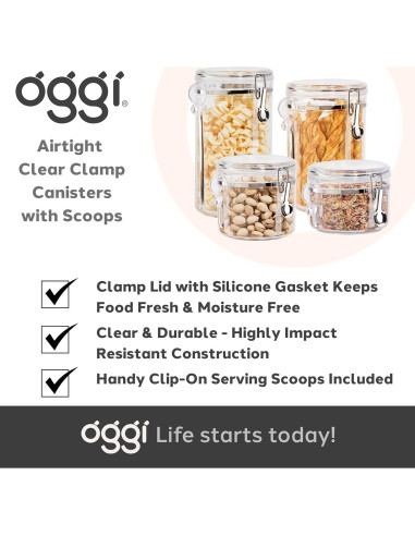 Tarro Hermético Oggi 72oz con Tapa de Abrazadera y Cuchara