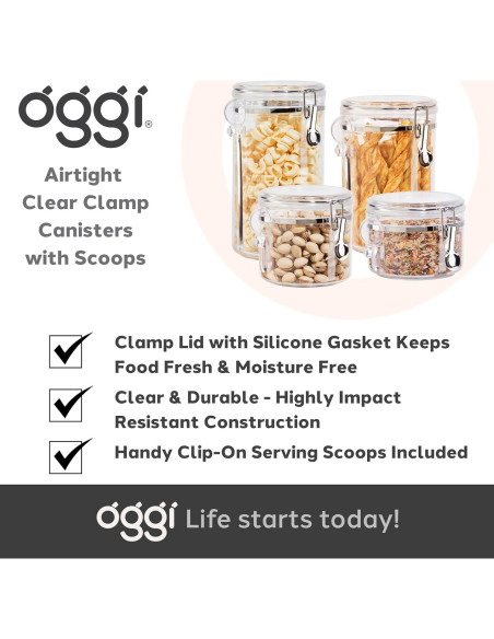 Tarro Hermético Oggi 72oz con Tapa de Abrazadera y Cuchara
