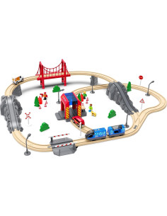 Paquete de Expansión Vías de Tren de Madera Belon con Estación de Bomberos 2