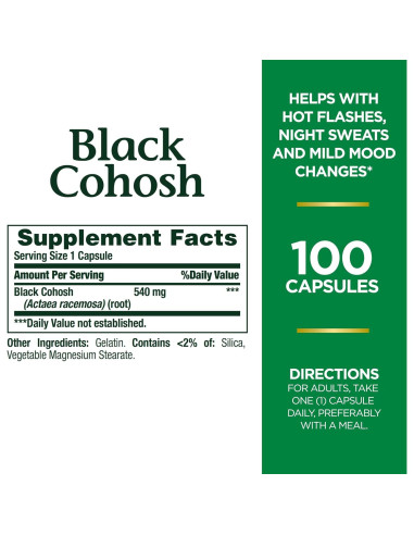Suplemento Cohosh Negro Nature's Bounty 540 mg 100 Cápsulas