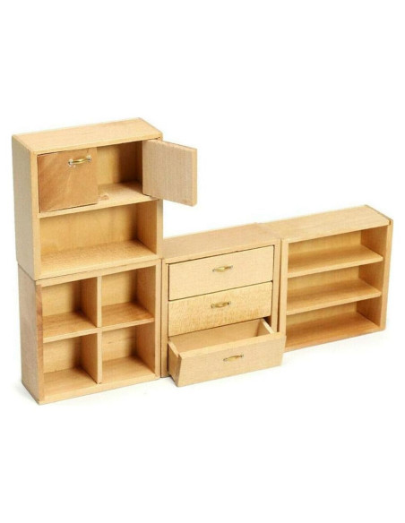 Set de 4 Armarios de Madera para Casa de Muñecas 1:12