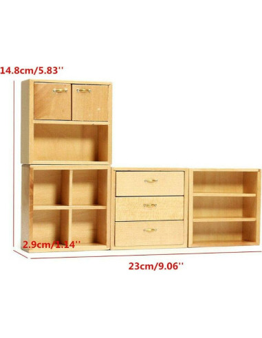 Set de 4 Armarios de Madera para Casa de Muñecas 1:12