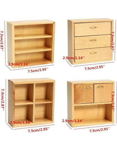 Set de 4 Armarios de Madera para Casa de Muñecas 1:12