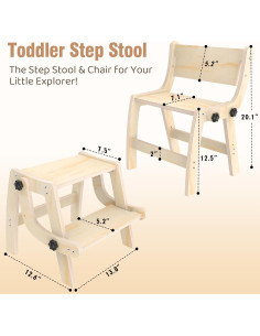 Escalera Plegable 2 en 1 Arwion para Niños - Madera Antideslizante 2