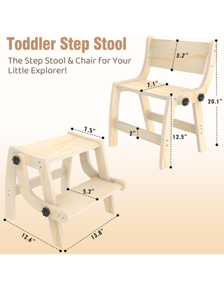 Escalera Plegable 2 en 1 Arwion para Niños - Madera Antideslizante