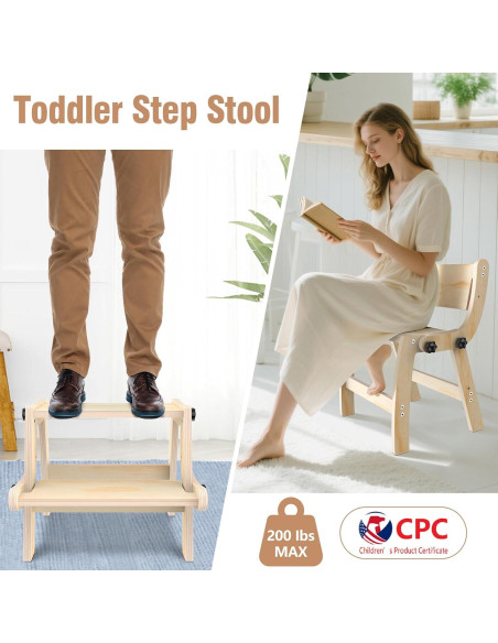 Escalera Plegable 2 en 1 Arwion para Niños - Madera Antideslizante