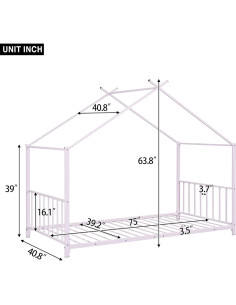 Cama Montessori de Metal Merax Rosa Gemelo Bajo 196x104cm 2