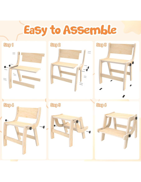 Escalera Plegable 2 en 1 Arwion para Niños - Madera Antideslizante