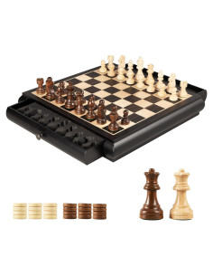 Juego de Ajedrez y Damas VAMSLOVE 39.37 cm Madera con Cajones