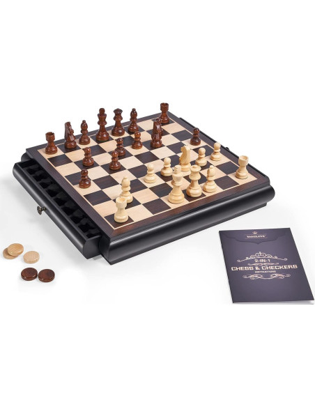 Juego de Ajedrez y Damas VAMSLOVE 39.37 cm Madera con Cajones