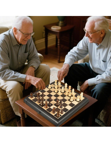 Juego de Ajedrez y Damas VAMSLOVE 39.37 cm Madera con Cajones