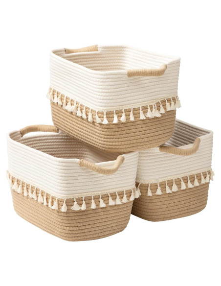 Conjunto de 3 Cestas de Almacenamiento Tejidas TeoKJ Algodón 38x26x22cm
