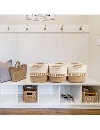 Conjunto de 3 Cestas de Almacenamiento Tejidas TeoKJ Algodón 38x26x22cm