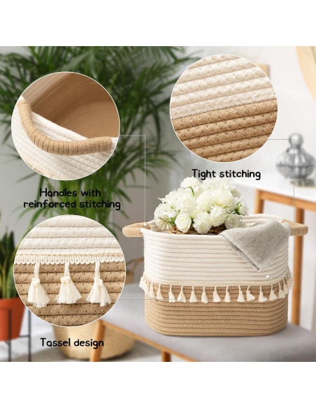 Conjunto de 3 Cestas de Almacenamiento Tejidas TeoKJ Algodón 38x26x22cm