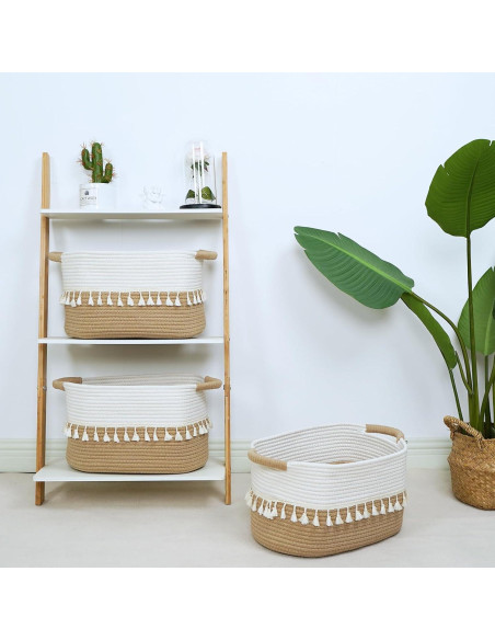 Conjunto de 3 Cestas de Almacenamiento Tejidas TeoKJ Algodón 38x26x22cm
