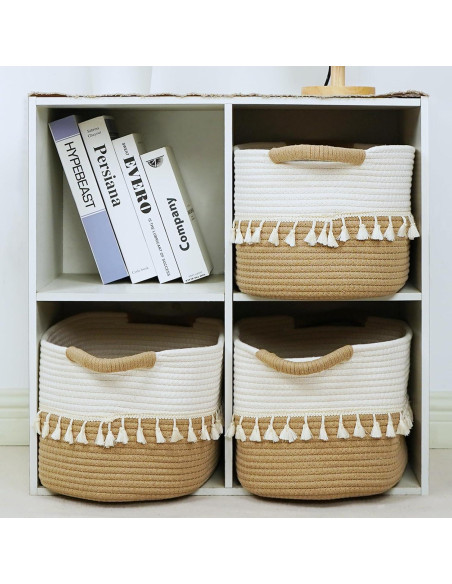 Conjunto de 3 Cestas de Almacenamiento Tejidas TeoKJ Algodón 38x26x22cm