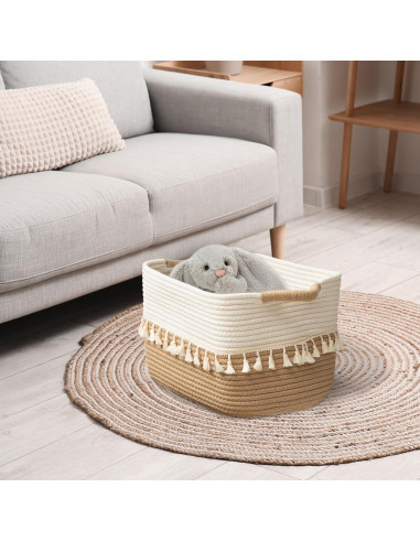 Conjunto de 3 Cestas de Almacenamiento Tejidas TeoKJ Algodón 38x26x22cm