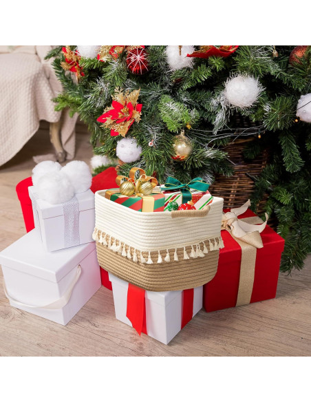 Conjunto de 3 Cestas de Almacenamiento Tejidas TeoKJ Algodón 38x26x22cm